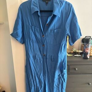 Maggy London Blue Linen Utility Jumpsuit - Size 10